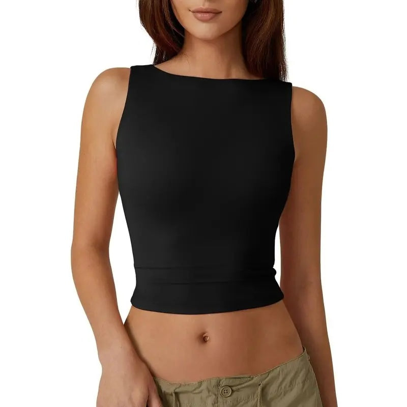 Open Back High Neck Crop Tank