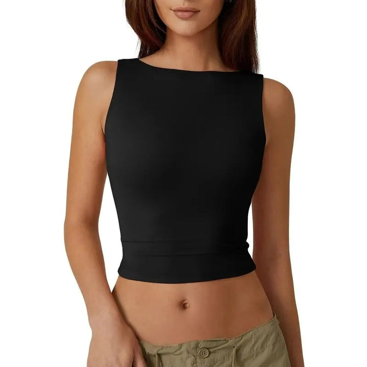 Open Back High Neck Crop Tank