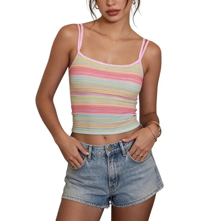 Rainbow Stripe Crop Cami Top