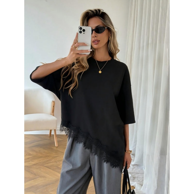 Lace Trim Asymmetrical Tee