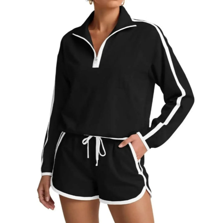 Half Zip Casual Shorts Set