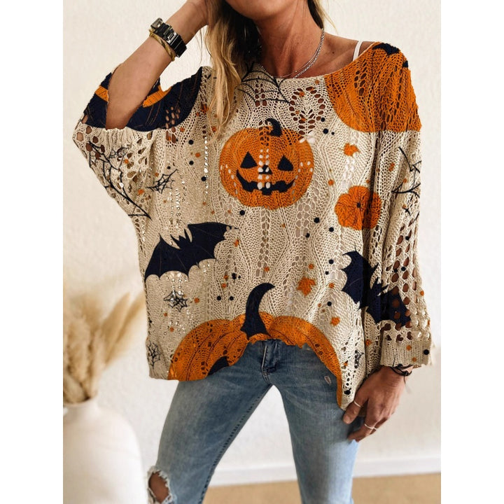 Halloween Bat Pumpkin Knit Top