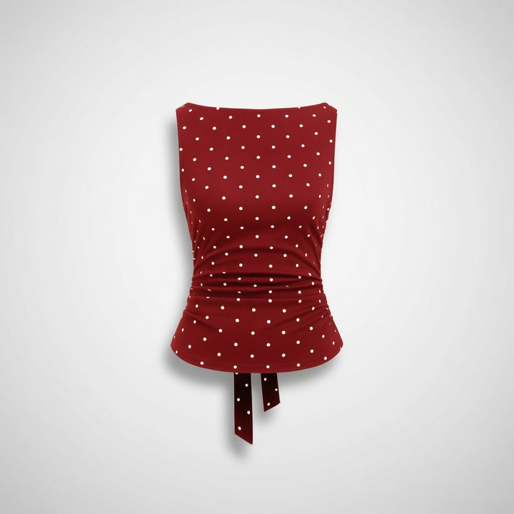 Polka Dot Ruched Back Tie Tank Top