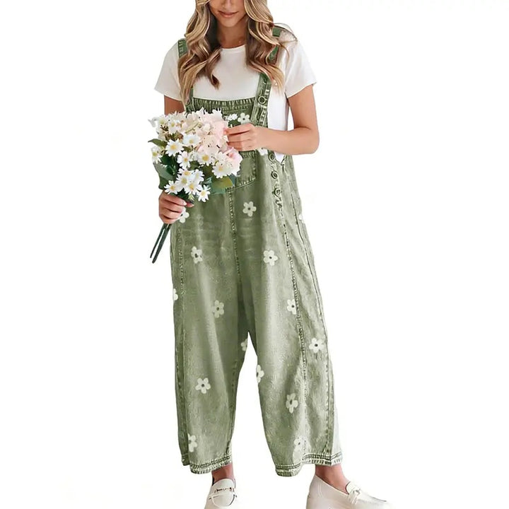 Floral Wide Leg Denim Overalls