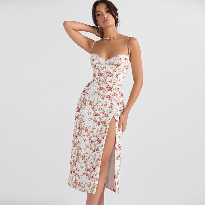 Floral Lace Slit Bodycon Midi Dress