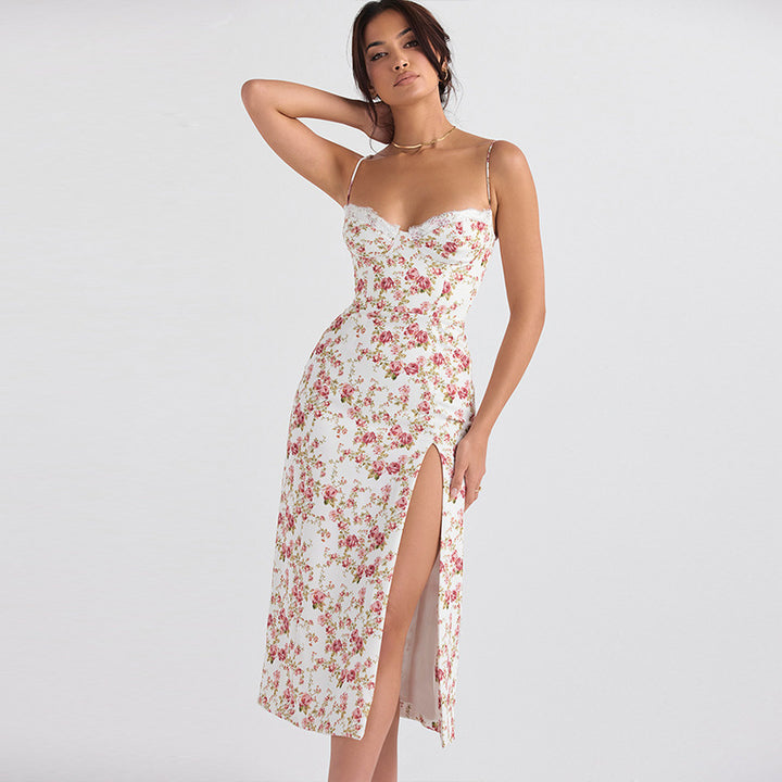 Floral Lace Slit Bodycon Midi Dress