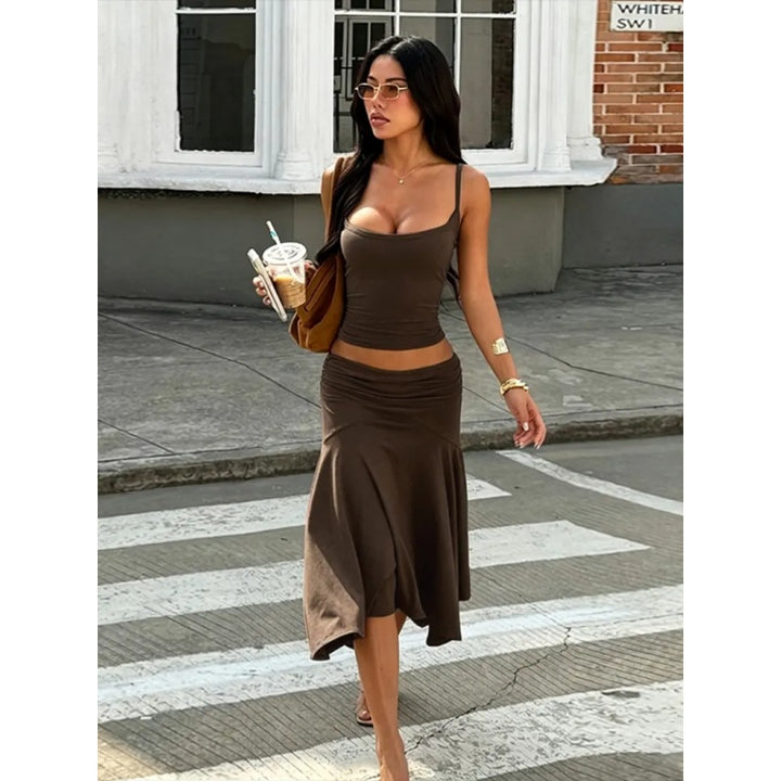 Halter Crop Top Pleated Skirt Set
