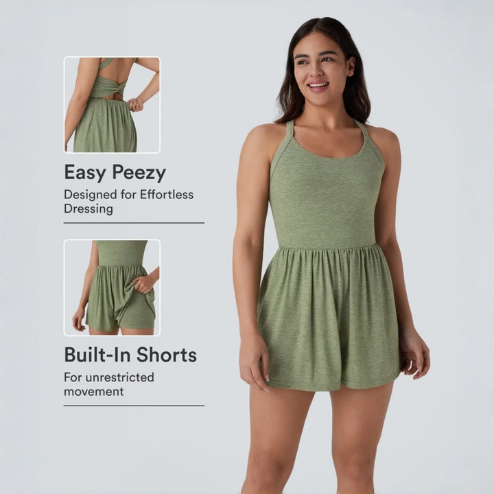 Backless Tie Pocket Romper Dress