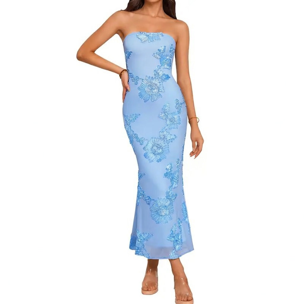 Strapless Floral Bodycon Maxi Dress
