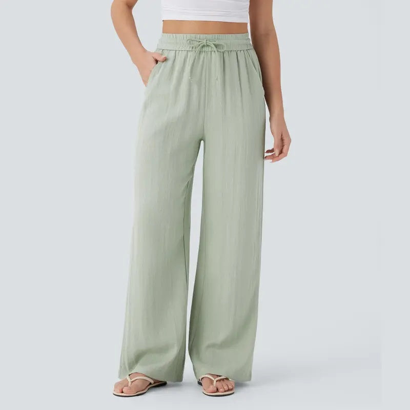 High Waist Drawstring Wide Leg Pants