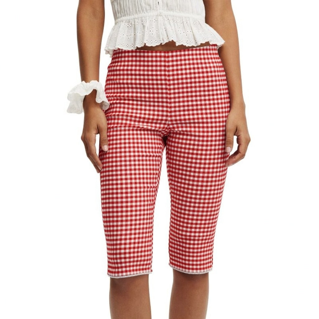 Checked Wide Leg Capri Pants Women