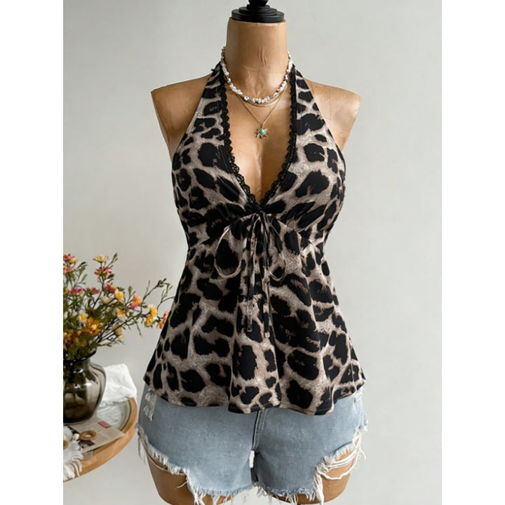 Leopard Lace Trim Halter Top