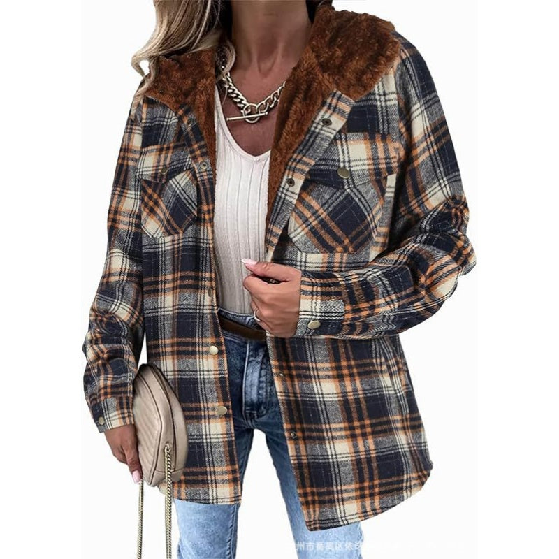 Plaid Faux Fur Collar Shacket