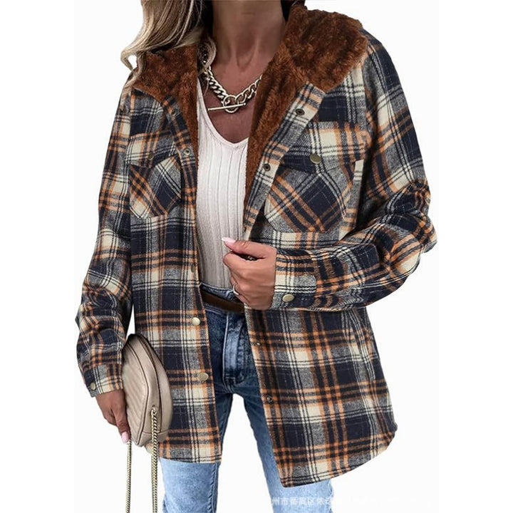 Plaid Faux Fur Collar Shacket