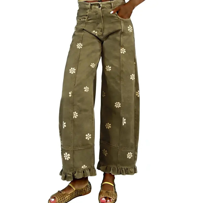 Floral Barrel Wide Leg Jeans