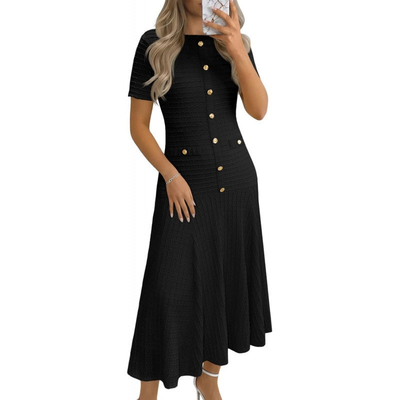 Button Detail A Line Midi Dress