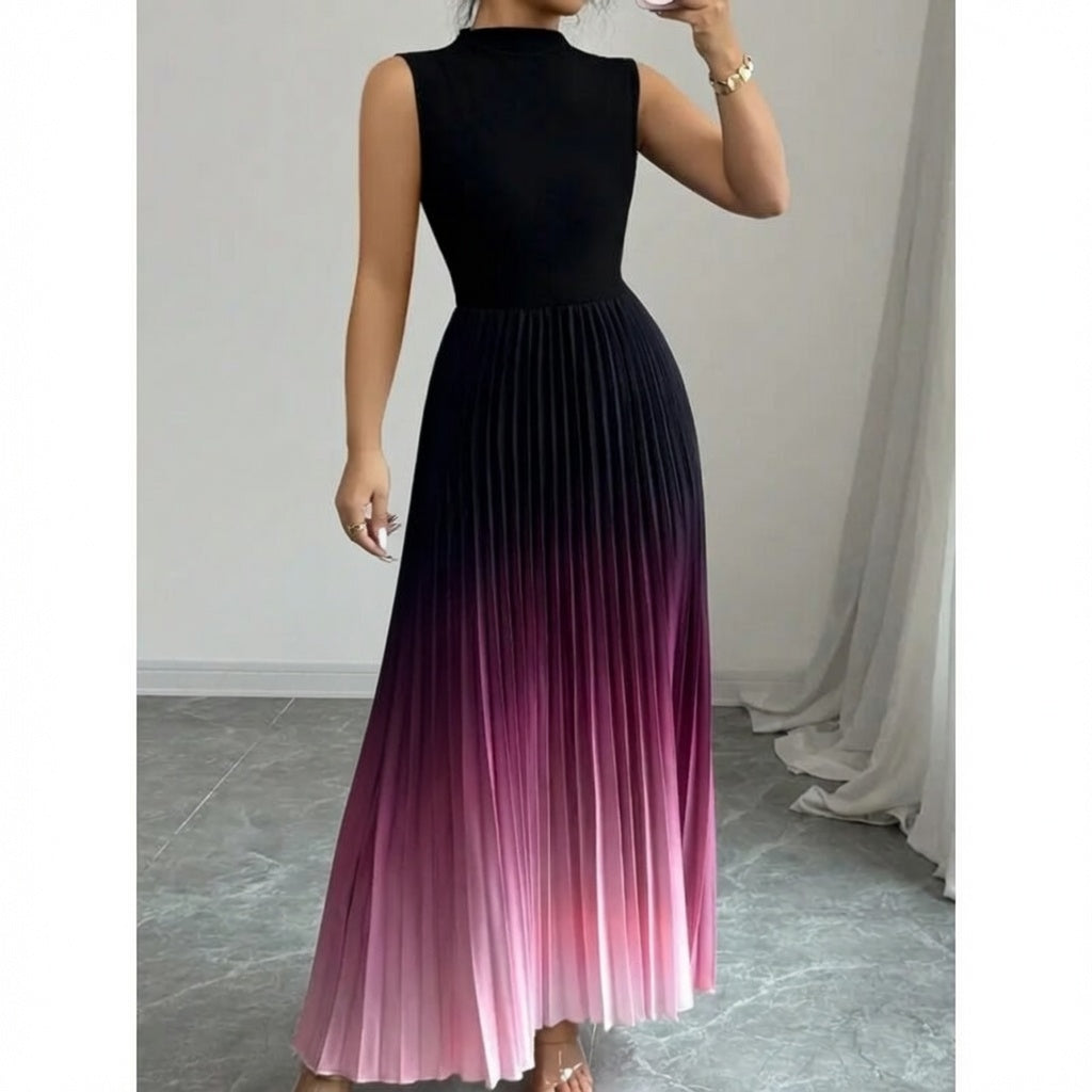 Sleeveless Ombre Pleated Maxi Dress