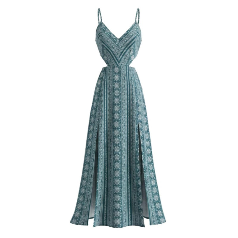 Boho Smocked High Slit Maxi Dress
