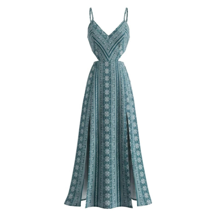 Boho Smocked High Slit Maxi Dress