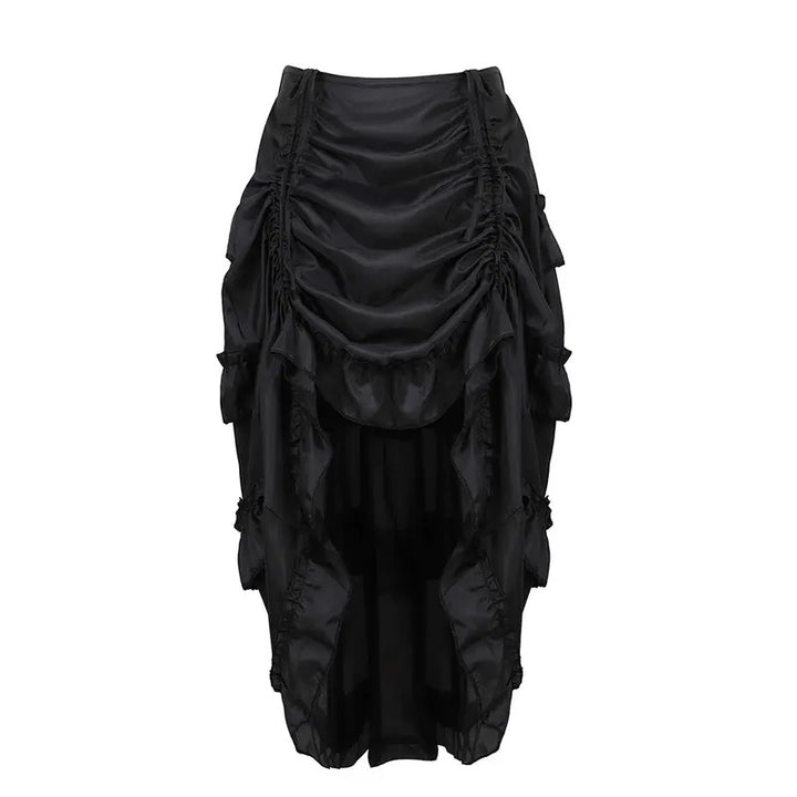 Ruched Ruffle High Low Midi Skirt