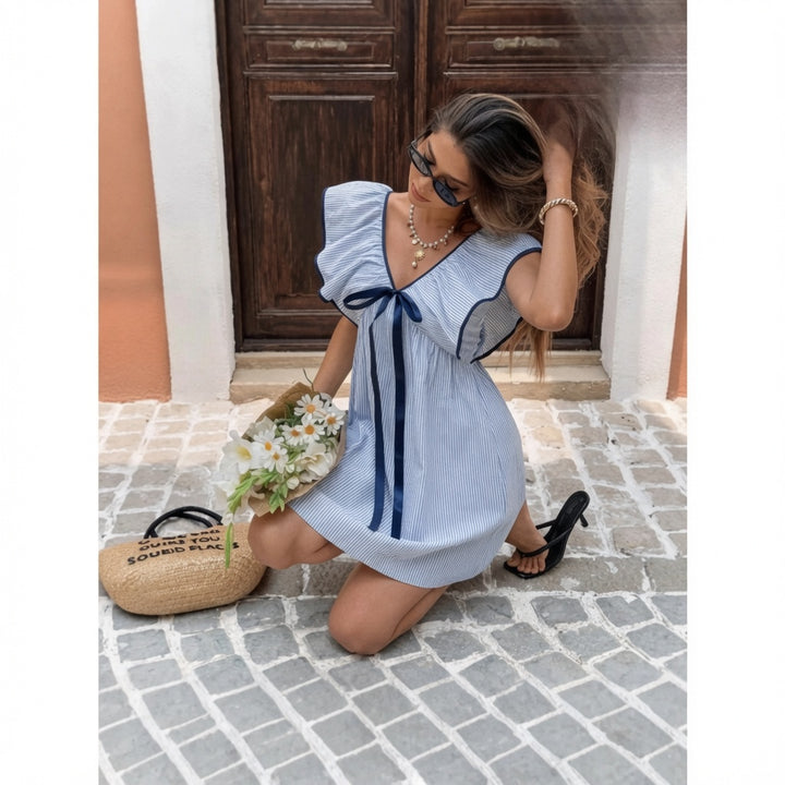 V Neck Flutter Sleeve Mini Dress