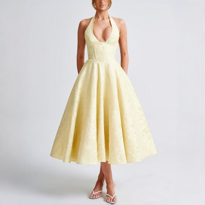 Halter V Neck A Line Midi Dress