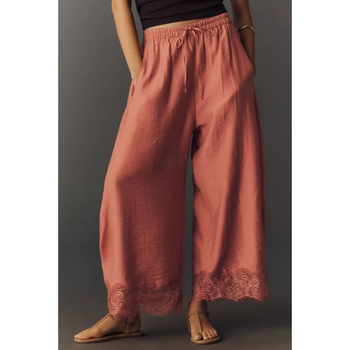 Lace Hem Wide Leg Pants