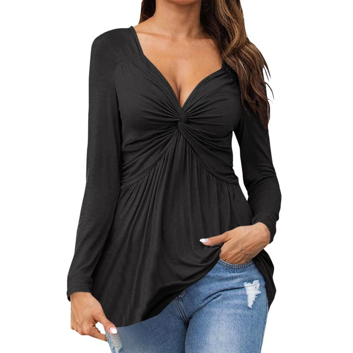 Ruched V Neck Tie Front Top
