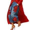 Floral Print Wide Leg Denim Look Pants