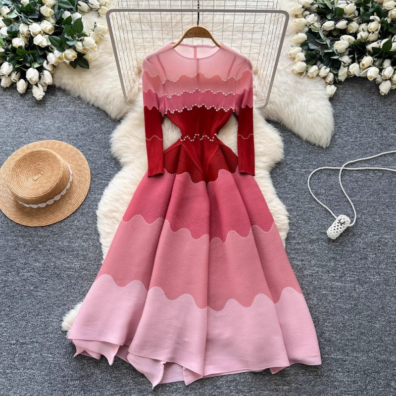 Pleated Ombre Bounce Midi Dress