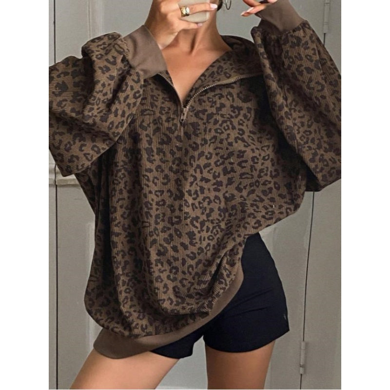 Leopard Half Zip Pullover