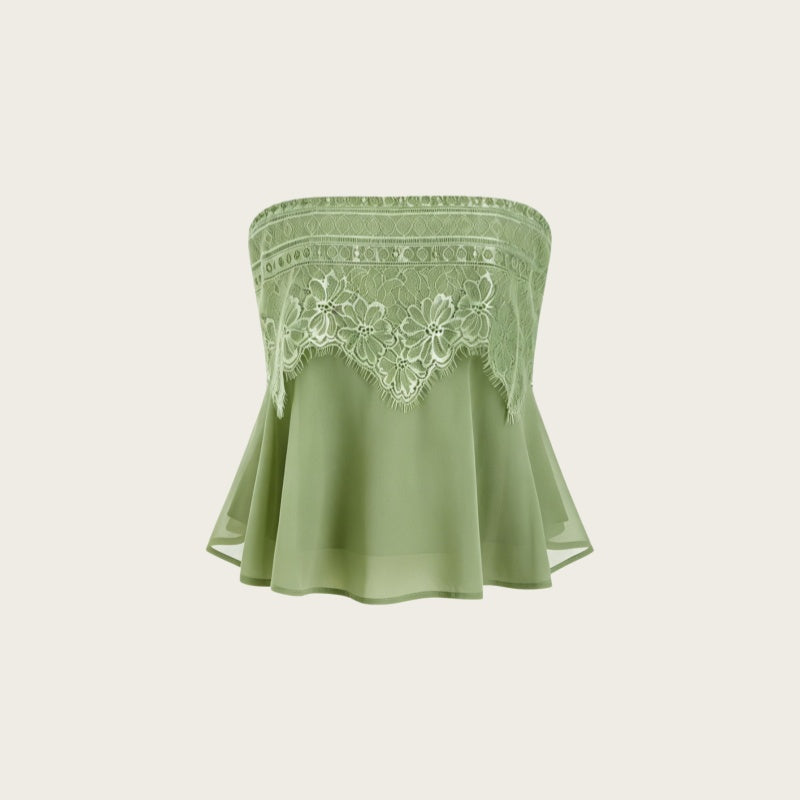 Floral Lace Chiffon Bandeau Top