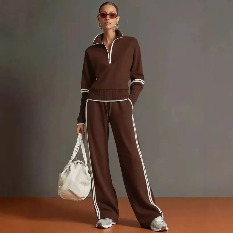 Half Zip Sweatshirt Wide Leg Set