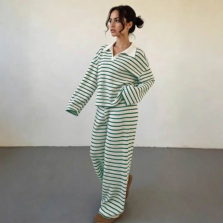 Women Lapel Neck Knit Lounge Set