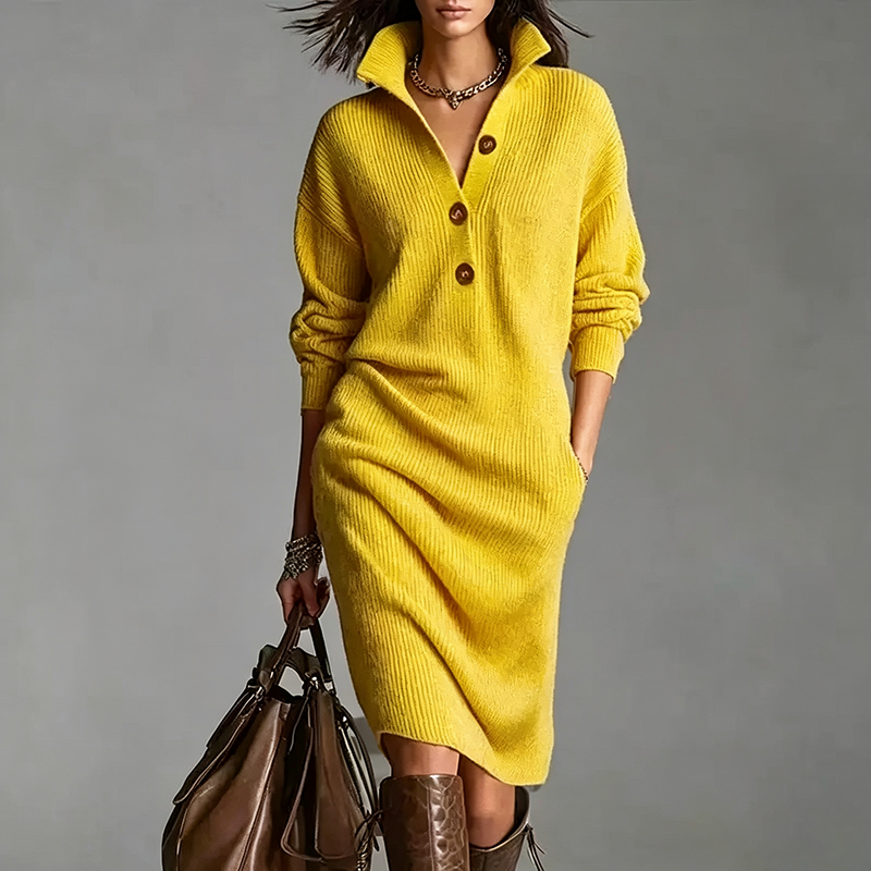 Loose Fit Pocket Knit Midi Dress