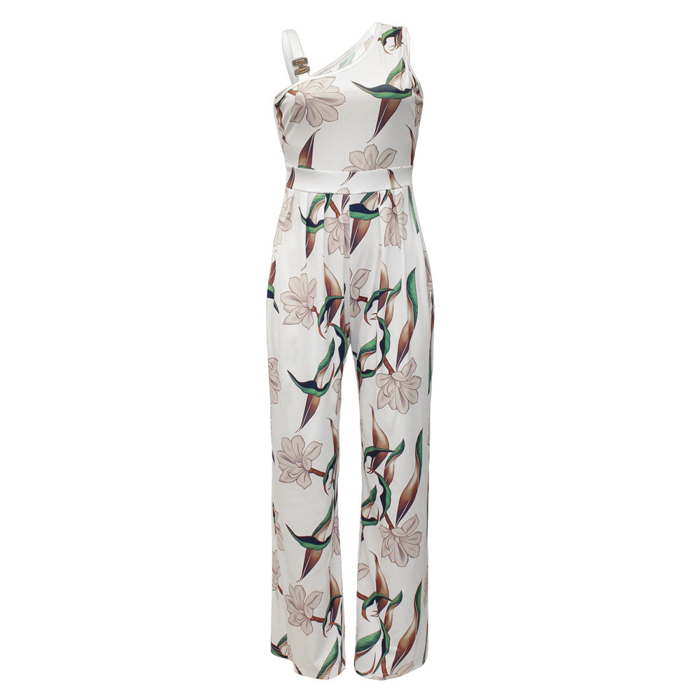 Printed Sleeveless High-Waist Jumpsuit