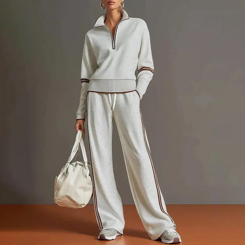 Half Zip Sweatshirt Wide Leg Set