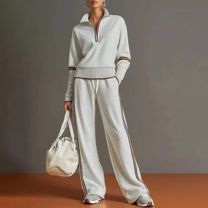 Half Zip Sweatshirt Wide Leg Set