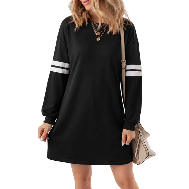 Striped Long Sleeve Sweatshirt Dress