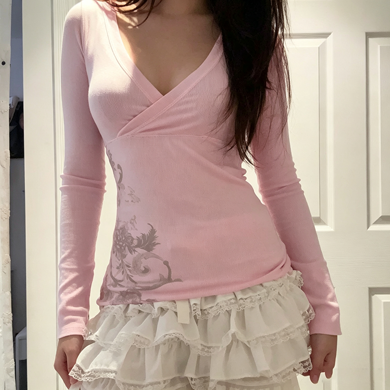 Floral Wrap V Neck Fitted Tee