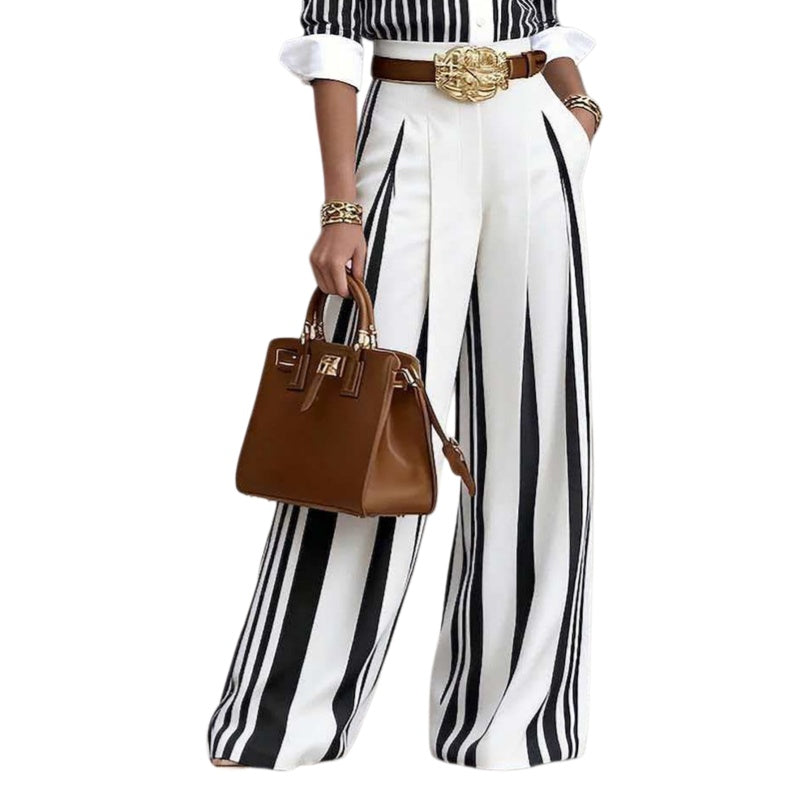 High Waist Striped Wide Leg Trousers