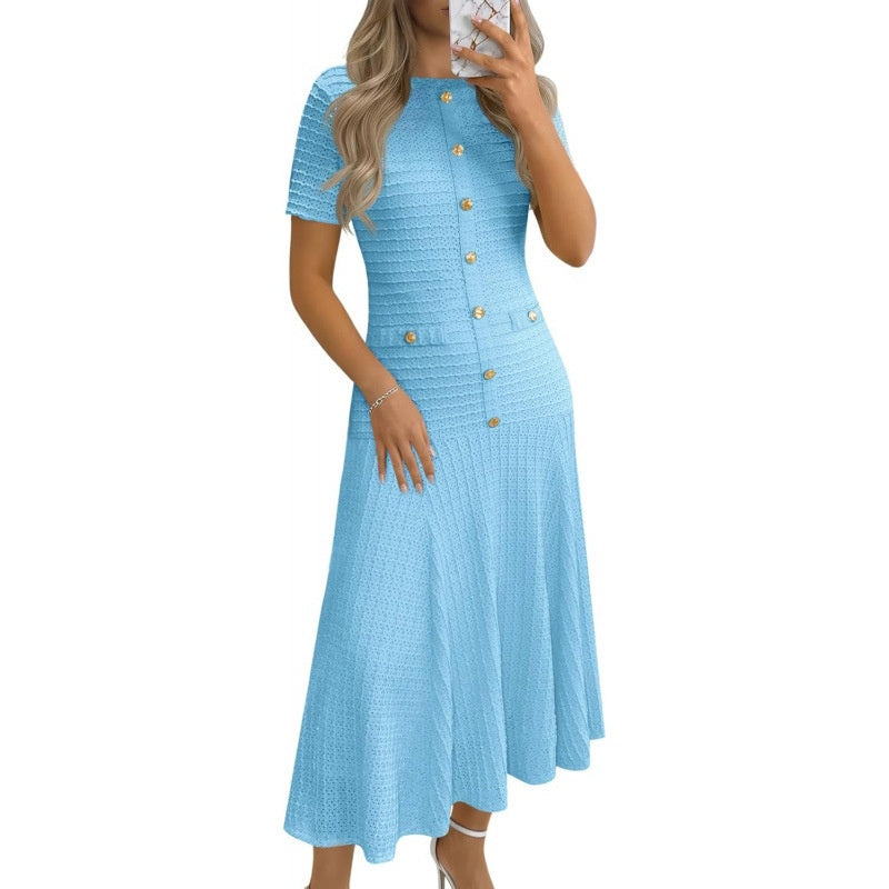 Button Detail A Line Midi Dress