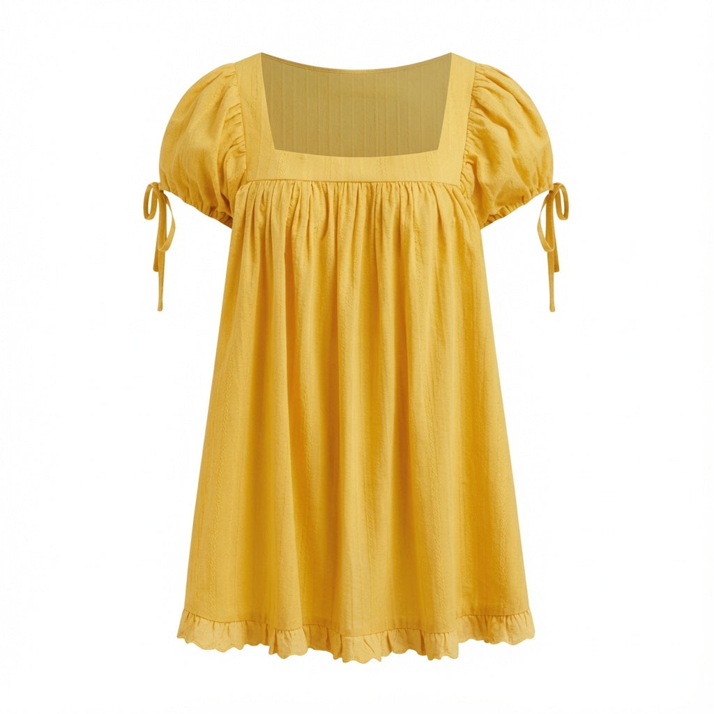 Square Neck Ruffle Tie Babydoll Top