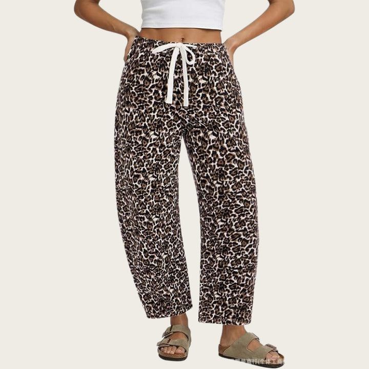 Leopard Wide Leg Drawstring Pants