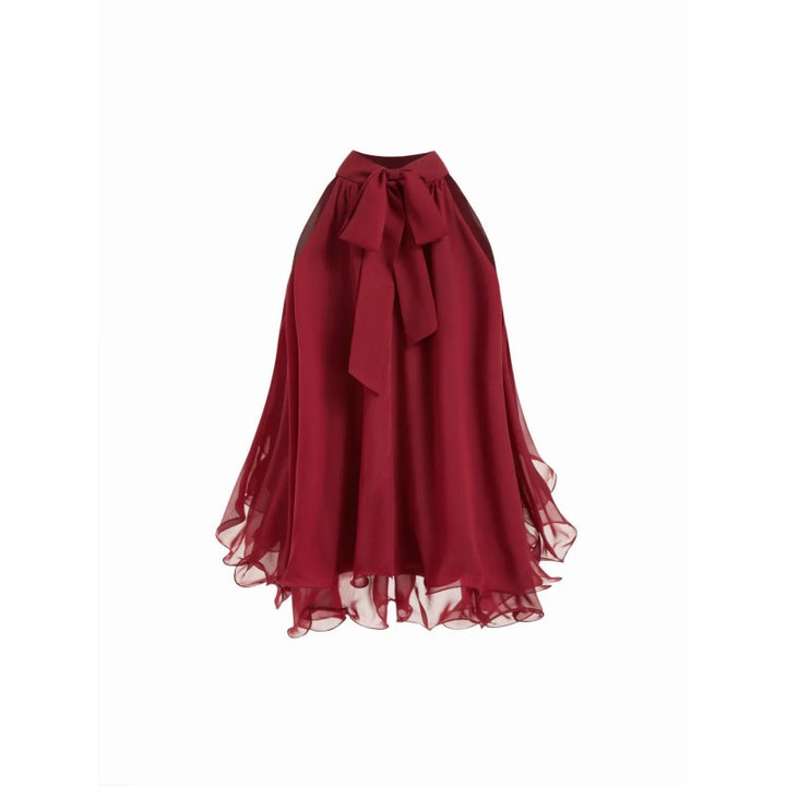 French Halter Flowy Chiffon Blouse