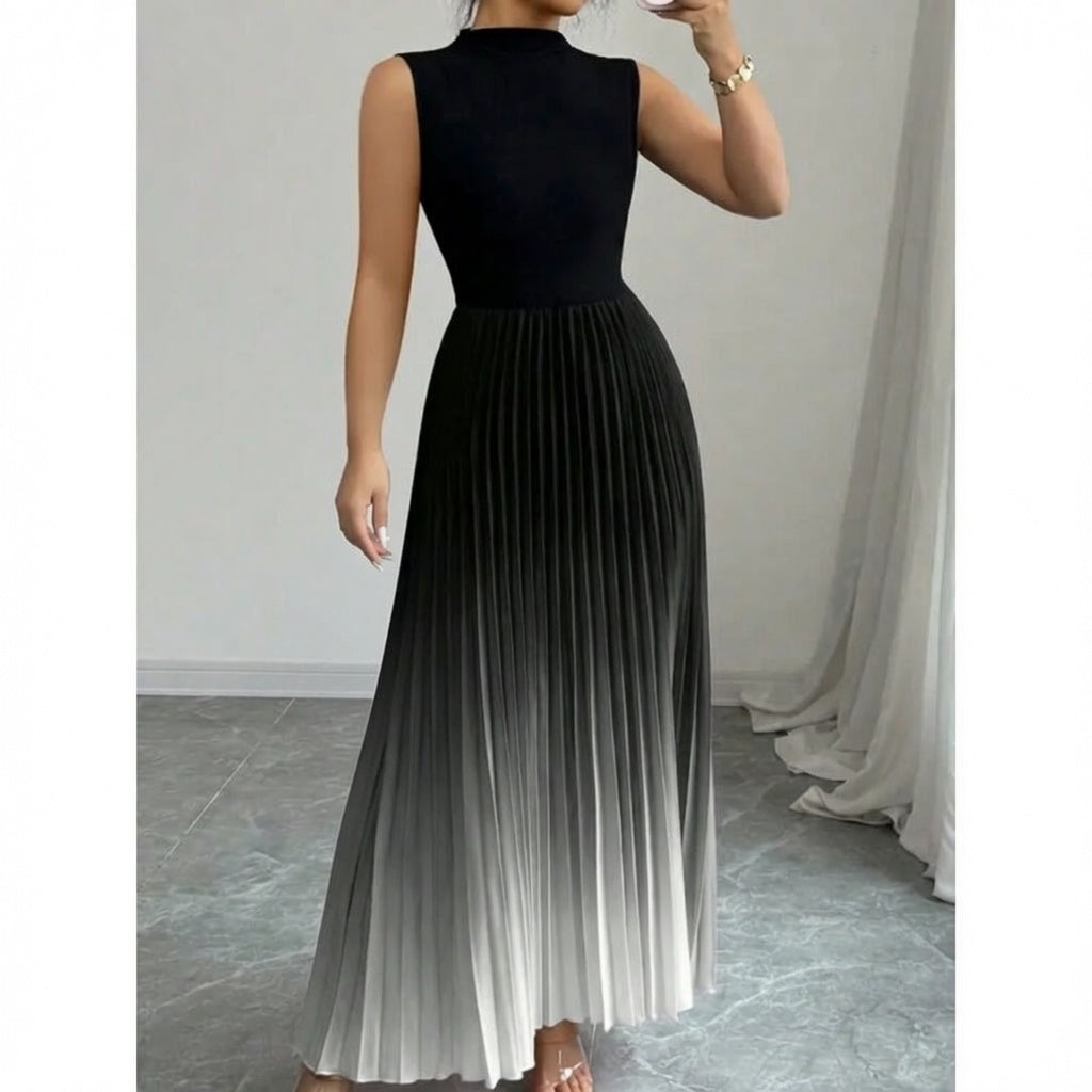 Sleeveless Ombre Pleated Maxi Dress