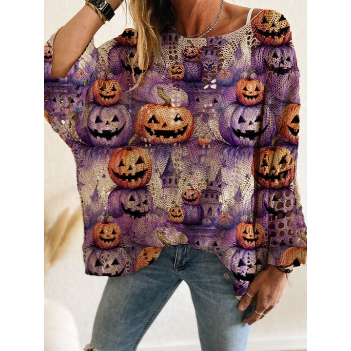 Halloween Bat Pumpkin Knit Top