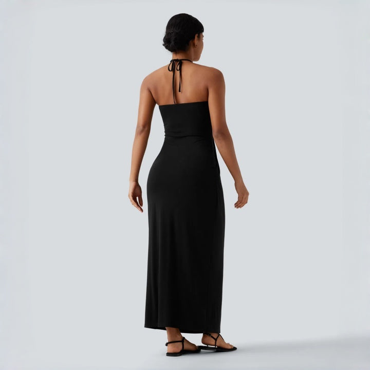 Backless Halter Tie Pocket Maxi Dress