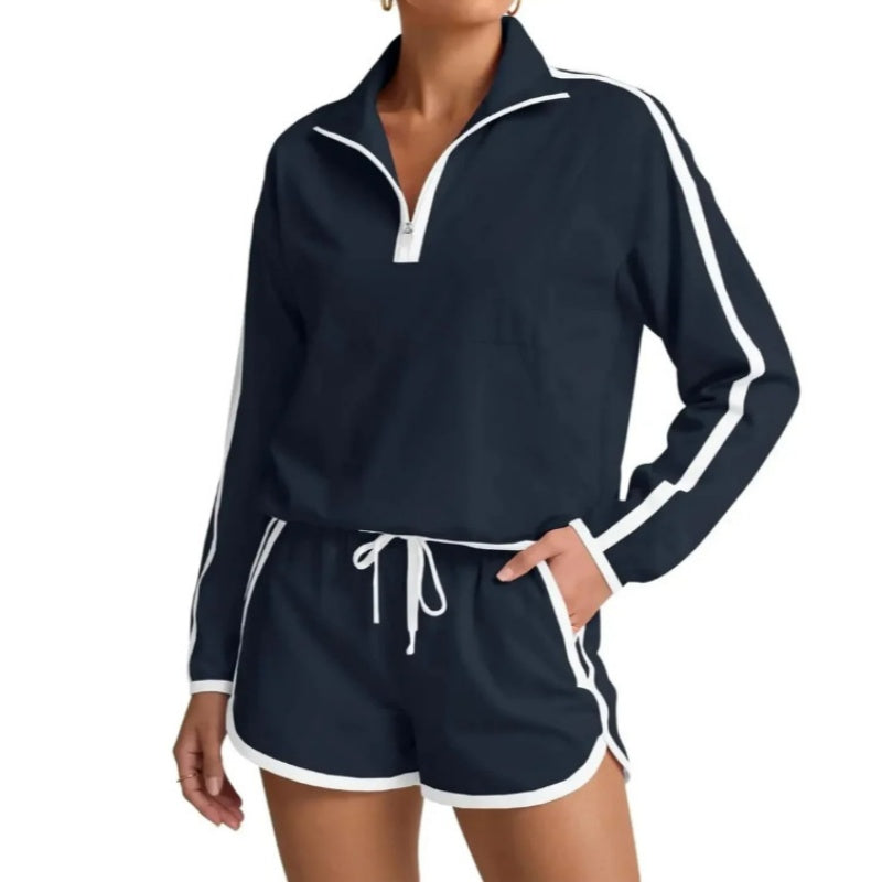 Half Zip Casual Shorts Set