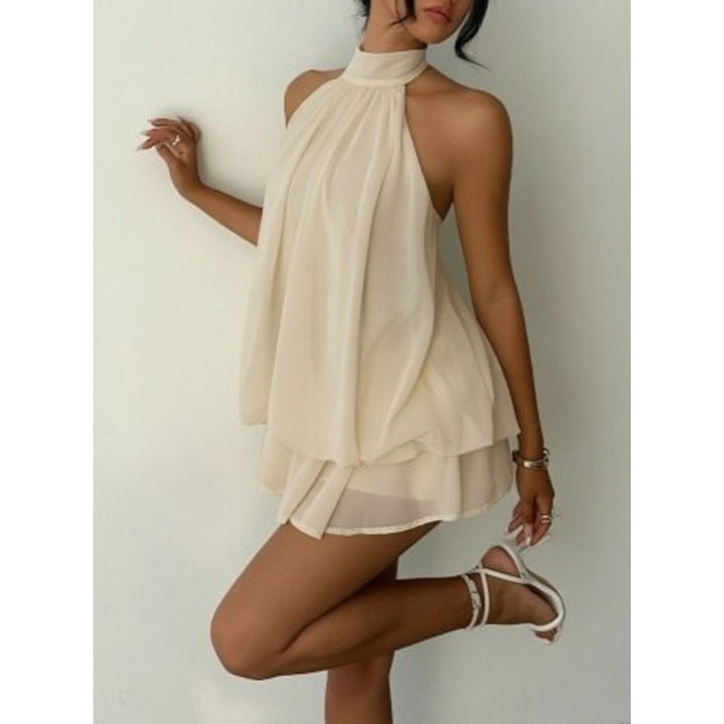 Backless Halter Puff Mini Dress
